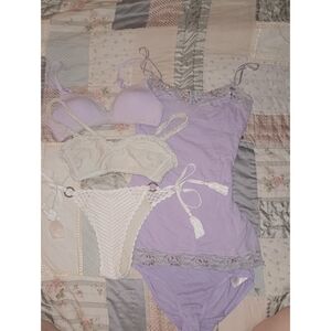 Lavender and Cream Lace Lingerie Set